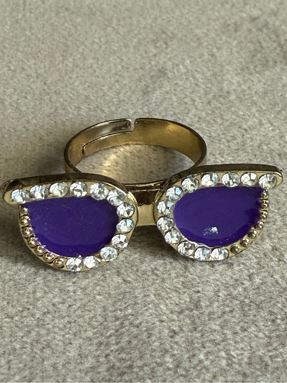Gold Ring with Purple Gem and Crystal Accents